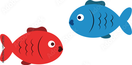 A red and blue fish elegance minimalist vector art. 