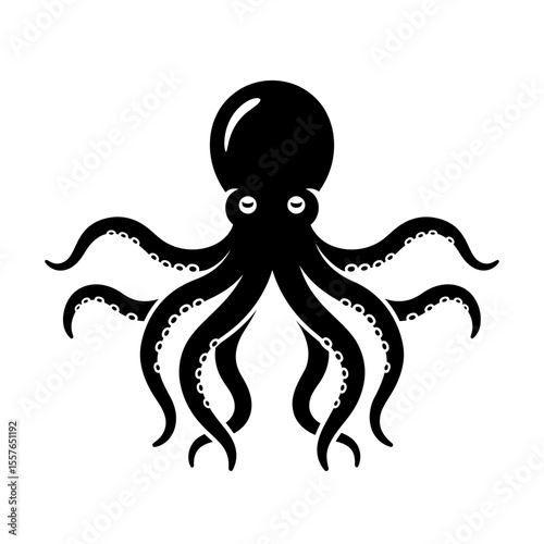 Silhouette of an octopus with eight tentacles shown