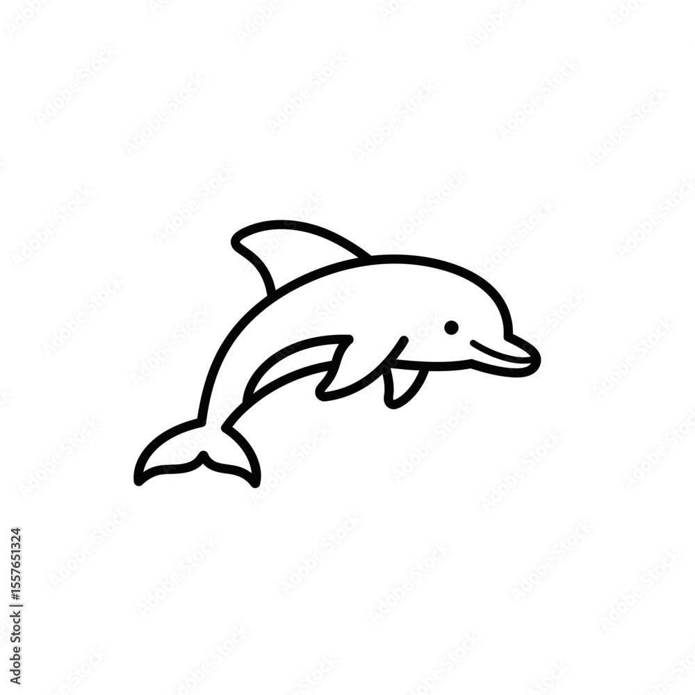 Fototapeta premium Outline drawing of a dolphin on a white background silhouette