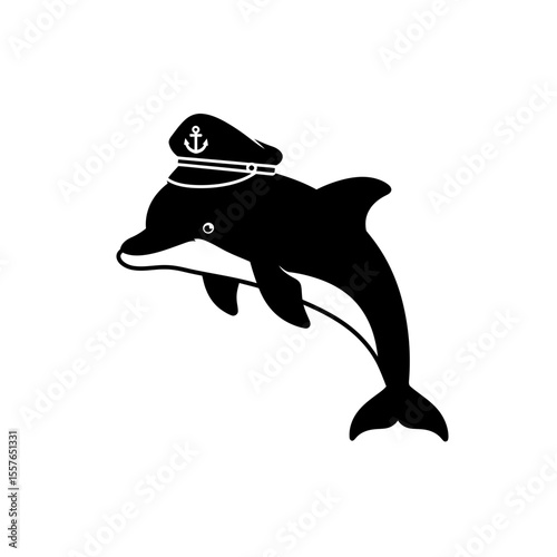 Silhouette of a dolphin wearing a captain's hat