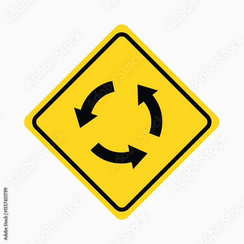 Roundabout Traffic Sign: The iconic roundabout sign, a herald of circular traffic flow, its bright yellow diamond alerting drivers to navigate the impending junction