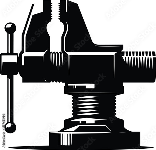 Bench vise clamp tool silhouette vector illustration isolated on a white background