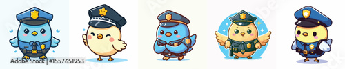 cute bird dressed as police icon set