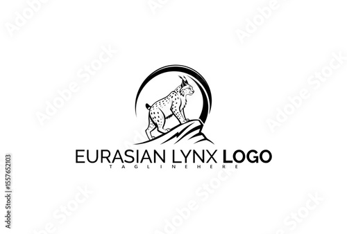Bold Eurasian Lynx Logo Design Featuring Wind Elements and Mountain Layers. Designed for Fast-Paced Eco Brands, Hiking Trails, and Kinetic Outdoor Identity.

