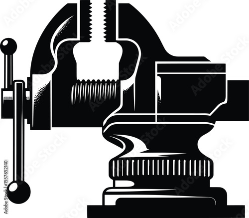 Bench vise clamp tool silhouette vector illustration isolated on a white background
