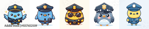 cute bird dressed as police icon set