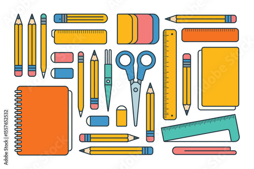 Colorful school and stationery icon collection

