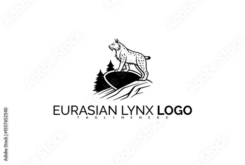 Elegant Eurasian Lynx Logo Design with Wildcat Sleeping in Forest Hollow. Perfect for Eco Sleep Brands, Night Retreats, and Gentle Wildlife Visual Campaigns.

