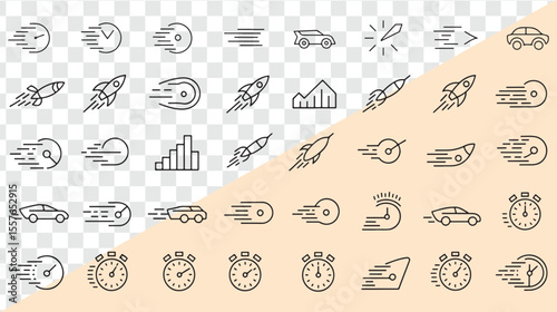 Speed motion icons clock rocket car stopwatch graph vector