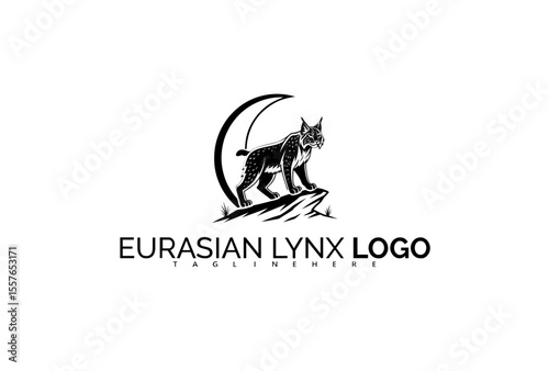 Eurasian Lynx Logo Design Depicting a Fierce Guardian Wildcat Over Forest Gate. Great for Wildlife Sanctuary Logos, Protective Forest Icons, and Environmental Security.

