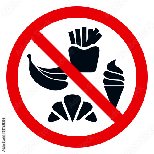 No food, red sign symbol prohibition. Food is prohibited.  Warning red round sign