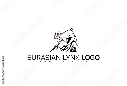 Powerful Eurasian Lynx Logo Design with Deep Shadows and Fierce Expression. Great for Nighttime Adventure Gear, Survival Brands, and Fearless Nature Identity.

