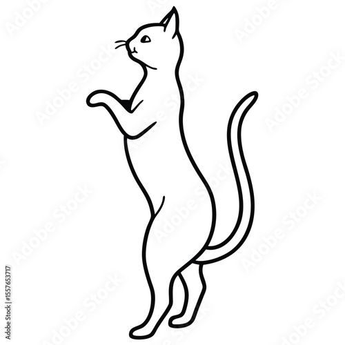 Stylized black and white line drawing of a cat standing on its hind legs