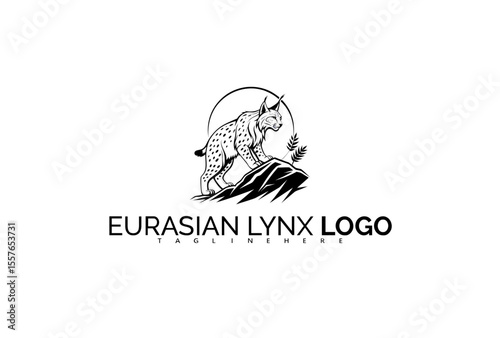 Eurasian Lynx Logo Design Featuring a Leaping Cat Over Scenic Horizon. Perfect for Fitness and Agility Brands, Adventure Groups, and Active Outdoor Companies.

