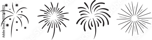 Black and white abstract bursts of light fireworks celebration
