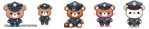 cute bear dressed as police icon set