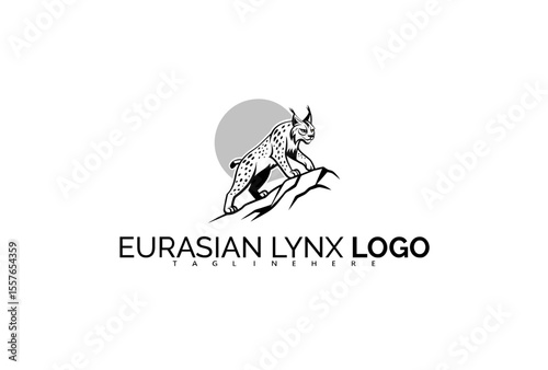 Eurasian Lynx Logo Design Featuring Mountain Silhouette and Wildcat Eyes. Ideal for Wilderness Night Tour Branding, Survival Gear, and Bold Expedition Products.

