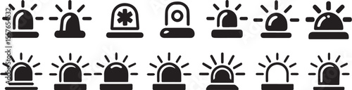 Emergency warning lights siren icons alert