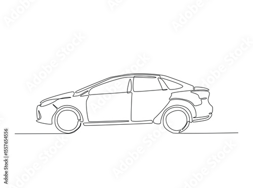 Sport car in single outline illustration. Continuous line art drawing of car.