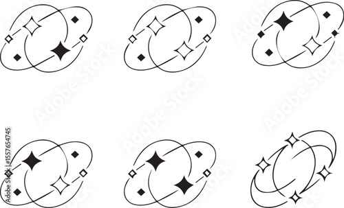 Interlocking ellipses with diamond shapes and starbursts abstract geometric