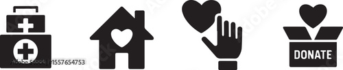 Medical aid house heart hand donate box vector