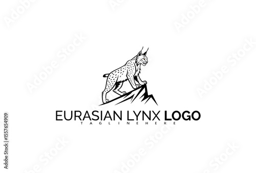Eurasian Lynx Logo Design with Stylized Wildcat Overlooking Sunrise. Perfect for National Wildlife Campaigns, Early Morning Tours, and Hope-Themed Nature Identity.

