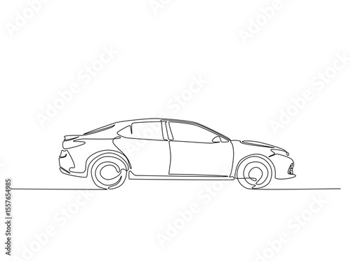 City car in single outline illustration. Continuous line art drawing of car.