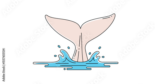 Majestic Whale Tail Breaks Ocean Surface Creating Splash of Water Droplets