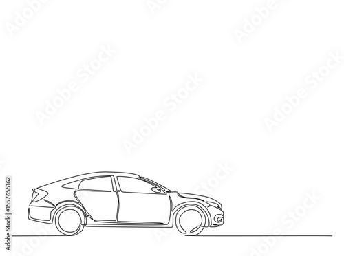 City car in single outline illustration. Continuous line art drawing of car.