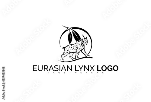 Eurasian Lynx Logo Design with Rugged Frame and Cliff-Top Pose. Ideal for Extreme Sports Gear, Mountain Equipment, and High-Elevation Product Identity.

