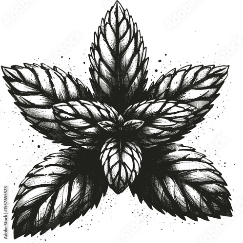 Botanical Whispers: Mint in Ink vintage linework ink sketch hand drawn pen drawing cooking herbs vector illustration background