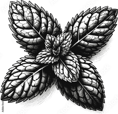 Herbal Strokes: A Mint Sketch vintage linework ink sketch hand drawn pen drawing cooking herbs vector illustration background