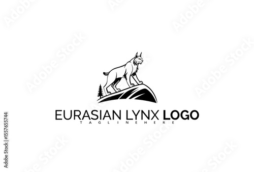 Eurasian Lynx Logo Design Featuring a Calm Wildcat Surrounded by Leaves. Perfect for Eco Cosmetics, Nature-Focused Branding, and Wellness Product Design.

