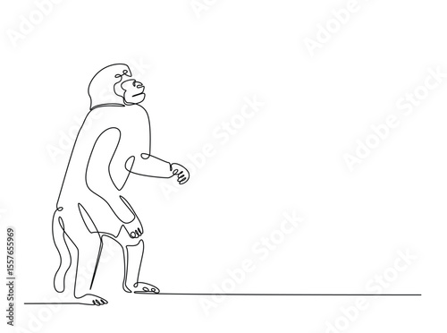 Wild monkey in single outline illustration. Continuous line art drawing of monkey.