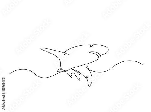 Wild shark in single outline illustration. Continuous line art drawing of shark fish.