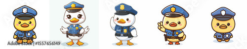 cute duck dressed as police icon set