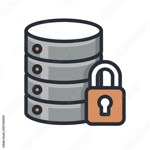secured database icon, protected data storage symbol or database with lock vector