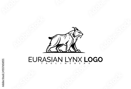 Elegant Eurasian Lynx Logo Design for High-End Wildlife-Inspired Fashion. Featuring Abstract Animal Motif and Forest Elements in Stylish Vector Art.

