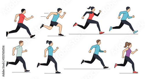 Diverse Group of People Engaging in Active Running in Various Athletic Wear Styles