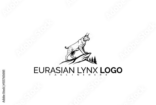 Powerful Eurasian Lynx Logo Design for a Corporate Nature Brand. Featuring Strong Contours and Fierce Expression, Ideal for Confident, Clean Logo Use.


