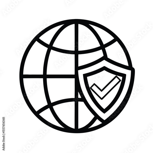 secure globe, global security vector or secure globe line art illustration