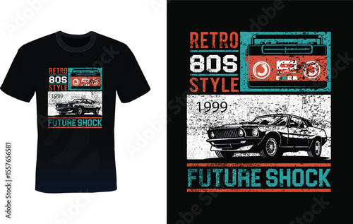 Retro 80s style future shock t-shirt design