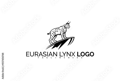 Eurasian Lynx Logo Design Featuring Mountains, Sun, and Forest Frame. Great for Ethical Adventure Gear, Premium Park Branding, and Nature-First Identity Projects.

