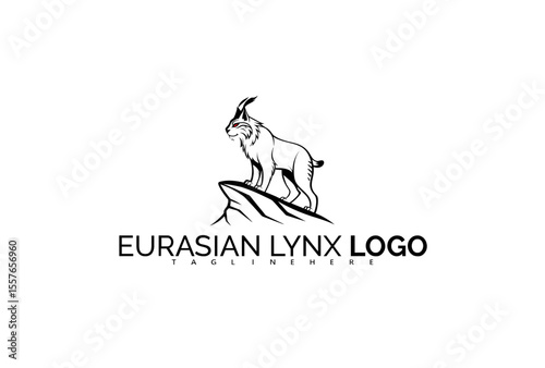 Powerful Eurasian Lynx Logo Design with Wildcat in a Resting Yet Alert Pose. Designed for Stylish Outdoor Brands, Wilderness Blogs, and Ethical Nature Organizations.

