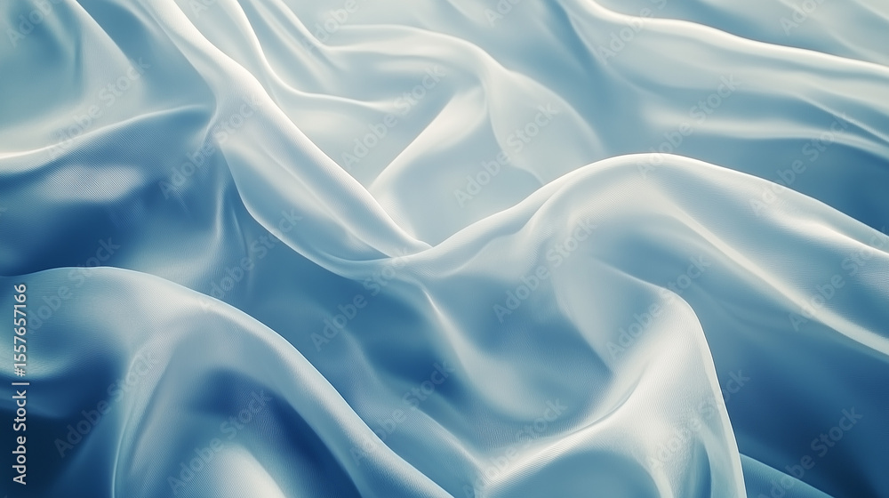 Fototapeta premium Light blue satin background with wavy lines, creating smooth and elegant fabric background