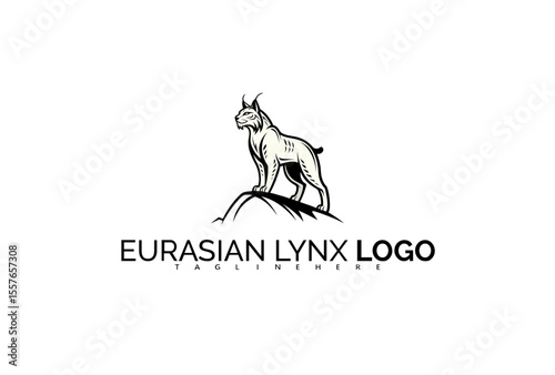 Elegant Eurasian Lynx Logo Design with Regal Posture and Smooth Line Art. Ideal for Luxury Nature Brands, Boutique Wildlife Stores, and Ethical Fashion Identity.

