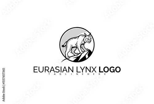 Eurasian Lynx Logo Design Featuring a Hunting Wildcat in Action Pose. Great for Adventure-Themed Brands, Bold Corporate Identity, and Wildlife Campaigns.

