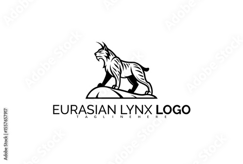 Elegant Eurasian Lynx Logo Design for Luxury Nature-Inspired Brands. Featuring Subtle Fur Texture and Calm Wildcat Stance in a Classy, Minimalist Linework Composition.

