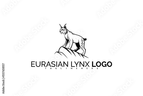 Striking Eurasian Lynx Logo Design in Monochrome for Versatile Branding. Ideal for Wildlife Merchandise, Tactical Brands, and Premium Outdoor Product Line Packaging.

