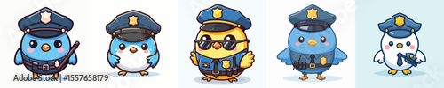cute bird dressed as police icon set